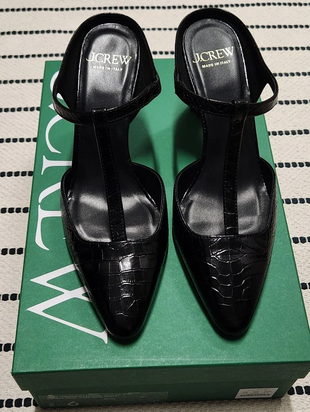 J.Crew T-strap Pumps Croc Embossed Leather NWT Size 6